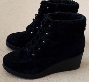 Womens Size 6/39 New Look Wedge Ankle Suede Black Boots - Picture 1 of 5