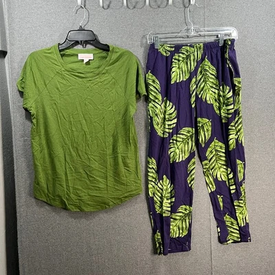 Stan Herman Algodón Rayón Camiseta y Pantalones Cortos Conjunto de Salón Verde/Palma, Pequeño Foto 1 de 4