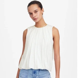 Madewell Sleeveless Crewneck Bubble Top SZ M White Pullover Lined Stretch Cotton - Picture 1 of 8