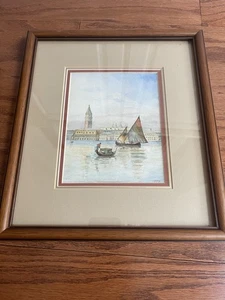 1882 Wall Art Watercolor Paper, Venice Grande Canal- Matted/ Framed ~11x13” - Picture 1 of 18