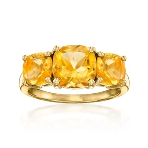 Ross-Simons 3.70 ct. t.w. Citrine 3-Stone Ring in 18kt Gold Over Sterling - Picture 1 of 4