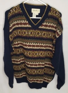 Maglione Cosby vintage Eddie Bauer made in USA lavorato a maglia collo a V da uomo taglia media - Foto 1 di 6