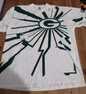 VTG 90s Green Bay Packers Shatter AOP Starter Single Stitch Tee Sz Men Large - Picture 1 of 12