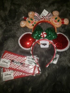 New 2020 Disney Parks Christmas Mickey Minnie Gingerbread Ears Headbands & masks - Picture 1 of 3