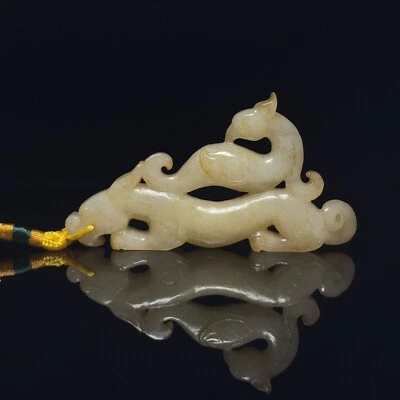 Китайские антикварные древние нефритовые резные нефритовые подвески с драконом фениксом нефритом Han Dy Hetian - Изображение 1 из 4