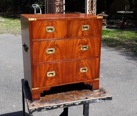 Small English Campaign Style Bachelors Chest Dresser Cover