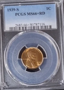 ** 1939-S PGCS MS66+ RD Lincoln Wheat Cent Penny - Picture 1 of 2