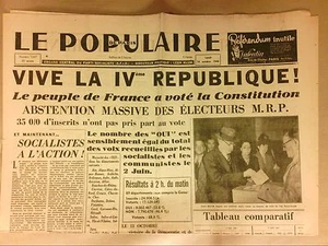 JOURNAL "LE POPULAR DE PARIS" NR. 7047 / OKTOBER 1946 / ES LEBE DIE 4. REPUBLIK - Bild 1 von 1