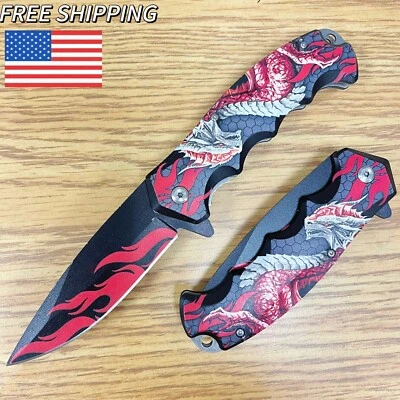 Navaja de Bolsillo Plegable Hoja Asistida por Resorte 8.5" Dragon Fire Táctica Roja Negra Foto 1 de 4