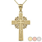 Solid 10K Gold Eastern Greek Orthodox Cross Pendant Necklace Yellowrose White