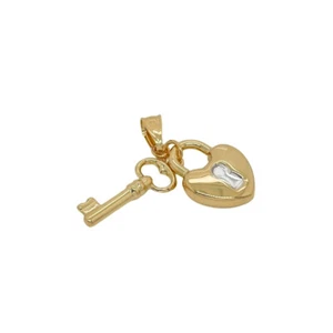 14k Gold Fancy Polished Hollow Heart & Key Two-Tone Gold Pendant / Charms - Picture 1 of 5