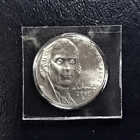 2010 D BU Jefferson Nickel from Sealed Uncirculated Mint Set in Cello Plastic Cover