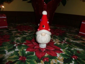 Red Ceramic Christmas Tree Gnome Night Light 6.5" - Picture 1 of 2