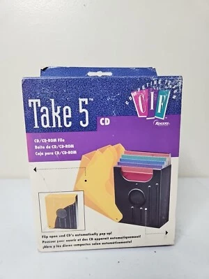 Vtg Take 5 CD CD-ROM Holder Organizer Case Flip Open & CD's Pop Up CIF NIB NOS - Image 1 of 4
