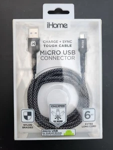 (2 Pack) iHome Nylon Braided Micro-USB To USB-A Cable, 6', Black - Picture 1 of 2
