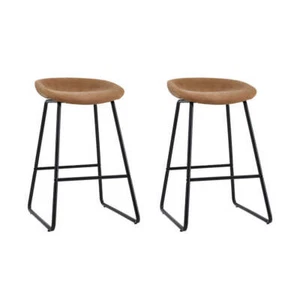 NNEDSZ 2x Bar Stools Kitchen Dining Chairs Counter Stool PU Leather Metal Brown - Picture 1 of 7