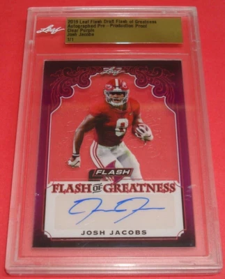 🏈 2019 Leaf Valiant Josh Jacobs Production Proof Clear Purple Auto #ed 1/1 🏈 - Image 1 of 4