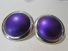 Vintage 1 3/4" round goldtone and bright purple button pierced earrings