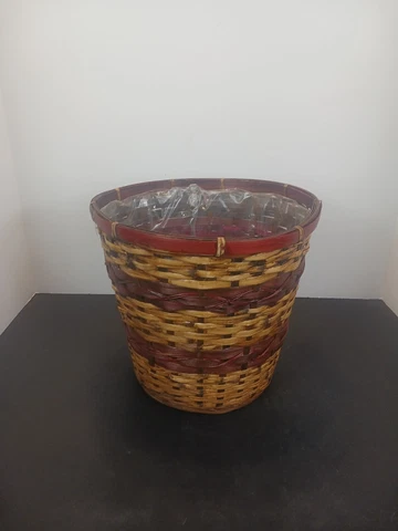 Vintage Wicker Woven Wood Waste Basket Laundry Storage / About 9½" Tall Cover