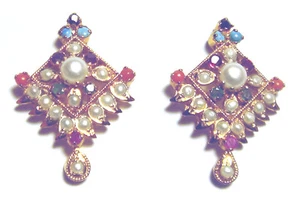 Chic GENUINE PEARL & MULTI GEMSTONE Gold Plated COLORFUL EARRINGS  - Imagen 1 de 3