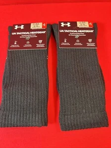 TWO (2) of UNDER ARMOUR Men's UA TACTICAL HEATGEAR Mid-Crew Socks  Black  Medium - Picture 1 of 4