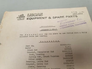 1965 HILLMAN IMP  -  Original LUCAS Parts Listing - Picture 1 of 2