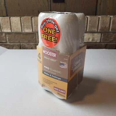 Paquete de 4 rollos de pintor tejidos clásicos Wooster Pro paredes y techos nuevos KLY Foto 1 de 4