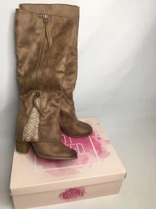 Not Rated Spiffy Boots LACE Women Size 7.5 Taupe brown leather Faux cut - Picture 1 of 10