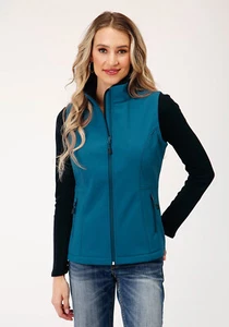 Roper Womens Zip Deep Teal Polyester Softshell Vest - Picture 1 of 4