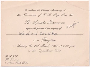 Vintage Einladungskarte Papst Pius XII. Elfter Krönungsjubiläum Indien 1950 - Bild 1 von 2