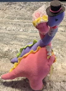 Russ VINTAGE BRIDE & GROOM Wedding DINOSAURS 11" Plush Pink Purple - Picture 1 of 6