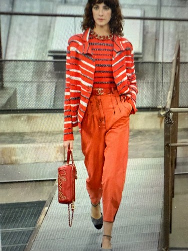 CHANEL 20S NUOVE ETICHETTE TWEED CASHMERE GIACCA ROSSA finitura multicolore bottoni cc fr44 42