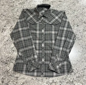 Club Ride Cycling Shirt Womens Large Gray Plaid Pearl Snap Long Sleeve Biking - Picture 1 of 9