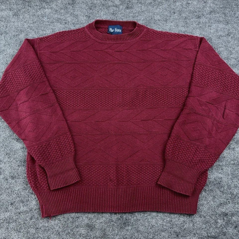 Suéter De Colección Par Cuatro Tejido Para Hombres L Rojo Abuelo Texturizado Grueso Hecho en EE. UU. Foto 1 de 4