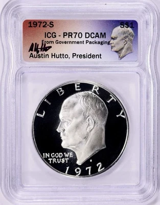 1972-S Proof Eisenhower ICG PR70 DCAM From Government Packaging Autographed! - Image 1 of 2