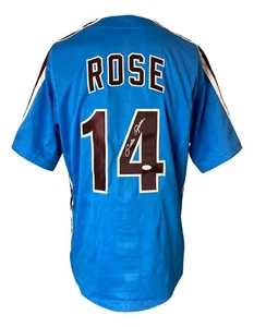 Pete Rose Philadelphia Signed Blue Baseball Jersey JSA Hologram - Picture 1 of 3