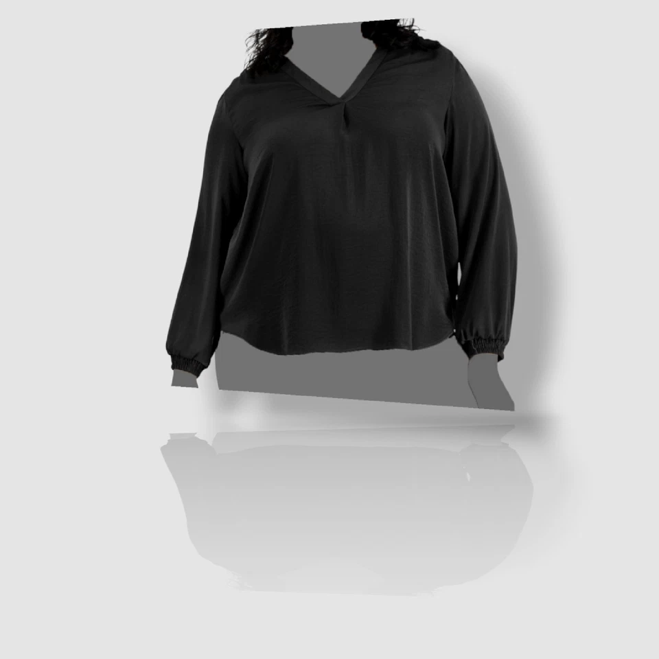 Alfani Women's Black High-Low V-Neck Blouson Sleeve Blouse Top Plus Size 0X