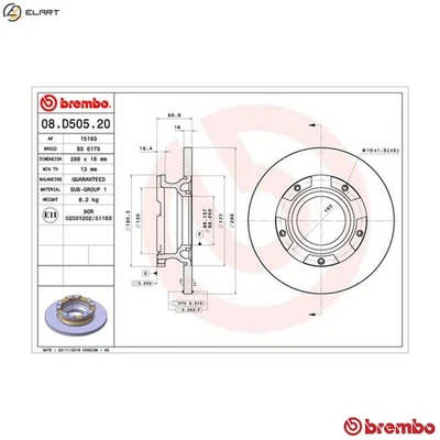 2x BRAKE DISC 08.D505.20 FOR FORD TRANSIT/CUSTOM/V362/Bus/Van/V363 TOURNEO 1.0L - Image 1 of 4
