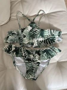 Janie and Jack Girls’ Green And White Palm Ruffle Halter Bikini Set Size 18 NWT - Picture 1 of 3