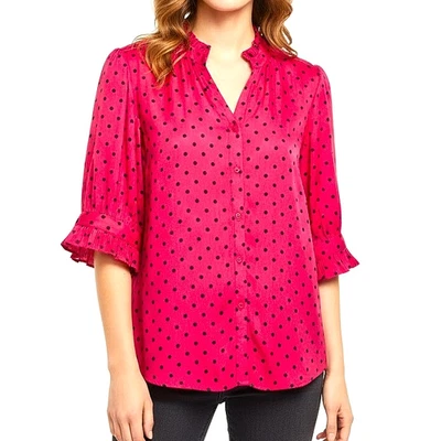 Blusa CUPCAKES AND CASHMERE Top Rosa Lunares Volantes Botones Mujer Talla XL Foto 1 de 4