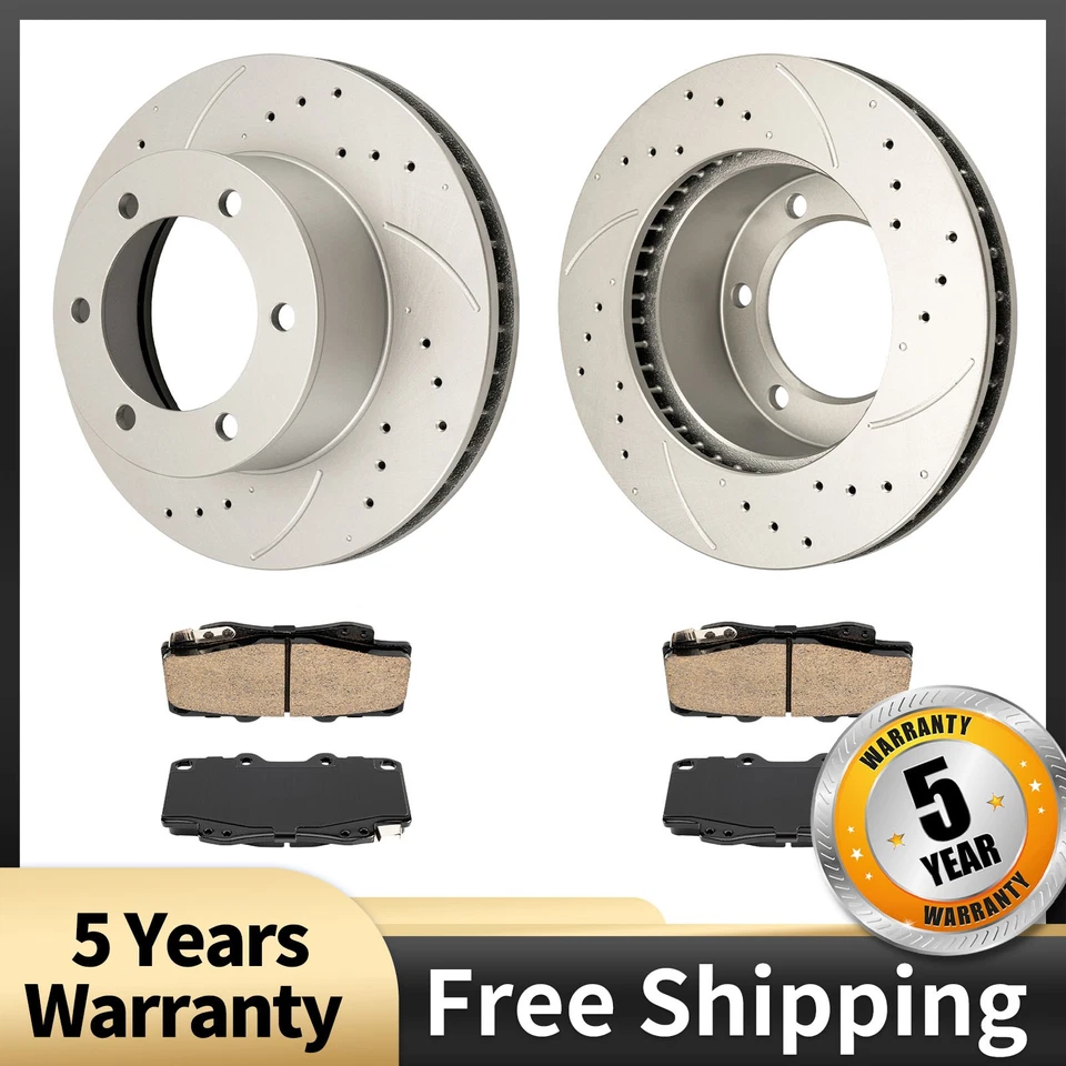Front Brake Rotor Pads Kit Drilled Slotted 297mm For 1999-2004 Toyota Tacoma - Image 1 of 4