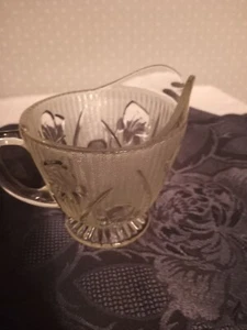Jeanette glass Iris & Herringbone footed creamer, clear glass, 1930's - Picture 1 of 6