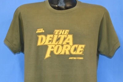vtg 80s DELTA FORCE MOVIE CHUCK NORRIS LEE MARVIN METRO VIDEO t-shirt LARGE L - Image 1 of 4