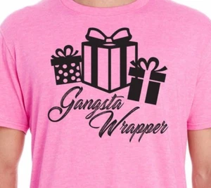 GANGSTA WRAPPER Xmas Holiday Gift Present Ribbon Men's & Women's Unisex T-Shirt - Picture 1 of 11