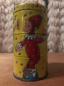 Curious George Blechdose Zylinder 3 Fächer gelb 6" Schylling 1995 - Bild 1 von 9
