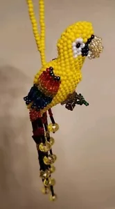 Handmade Beaded Yellow Parrot Ornament Gift Decoration Keychain Pre-owned, 5" - Picture 1 of 8