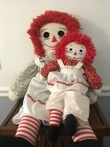2 Raggedy Ann Dolls 34” & 18” Rare Vtg "I Love You" Heart Stitching - Picture 1 of 12