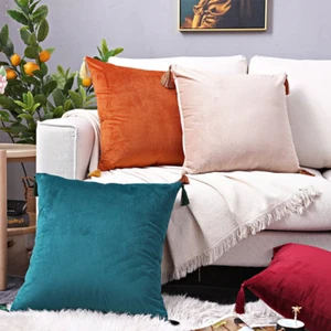 Velvet Cushion Covers with Tassels in a Variety of Colors - Picture 1 of 8