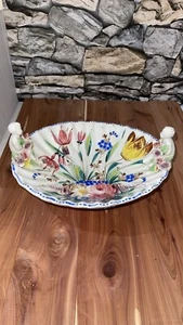 ITALIAN POTTERY PUTO CHERUB CAPODIMONTE STYLE COMPOTE DISH HAND PAINTED FLORAL - Picture 1 of 14
