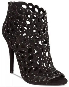 Zigi Soho Shoes Black Laser Cut Open Toe Boot Rhinestone Stiletto Heel Size 9   - Picture 1 of 8